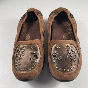 Taos Leather Jewels Brass Shiny Flats Driving Comfy Soft Quality W…